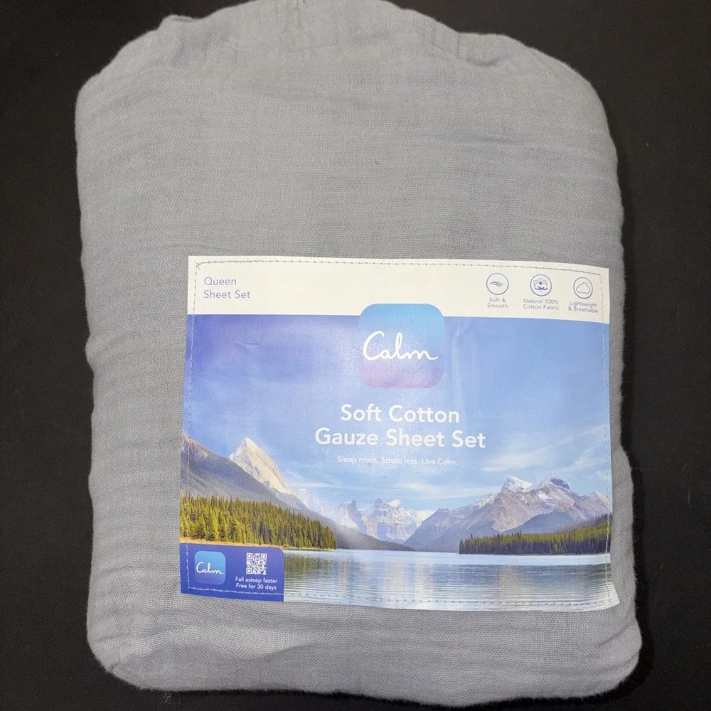 Calm Gray Soft Cotton Gauze Sheet Set Size Queen 20740